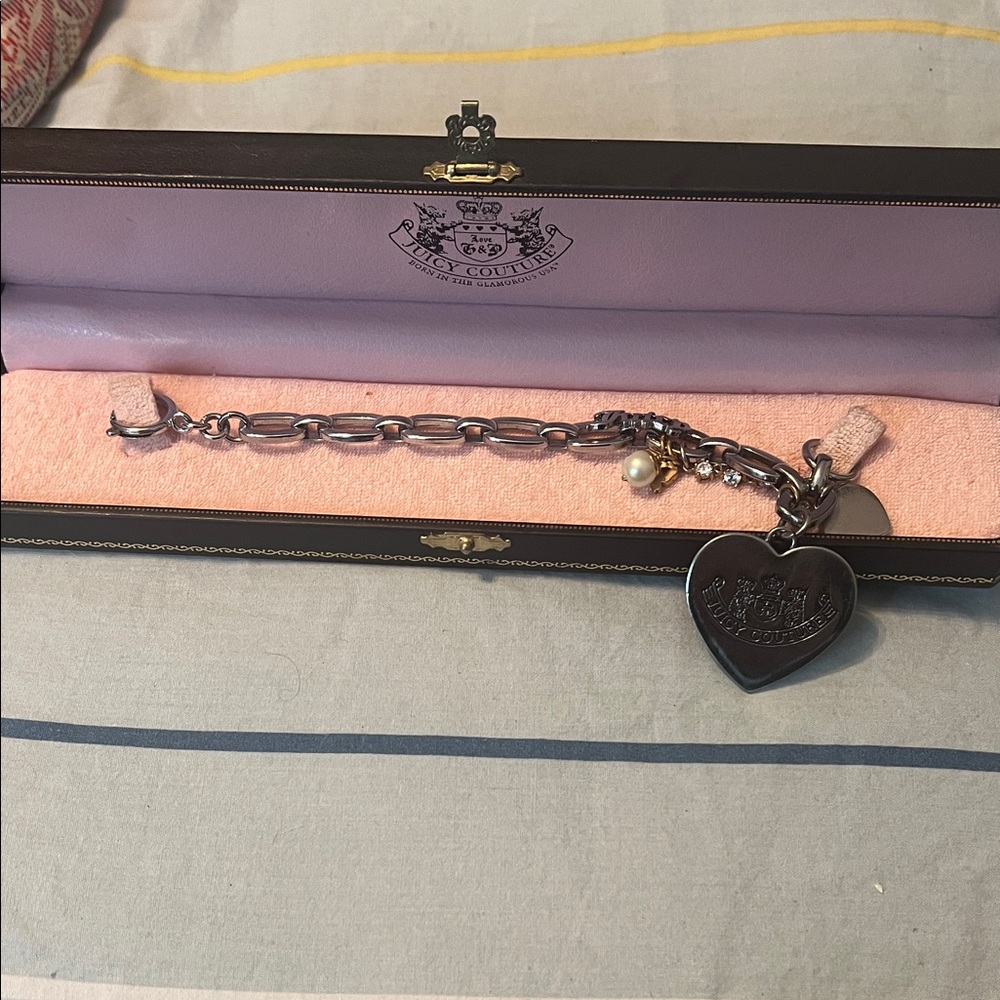Vintage Juicy Couture Silver Heart Charm Bracelet